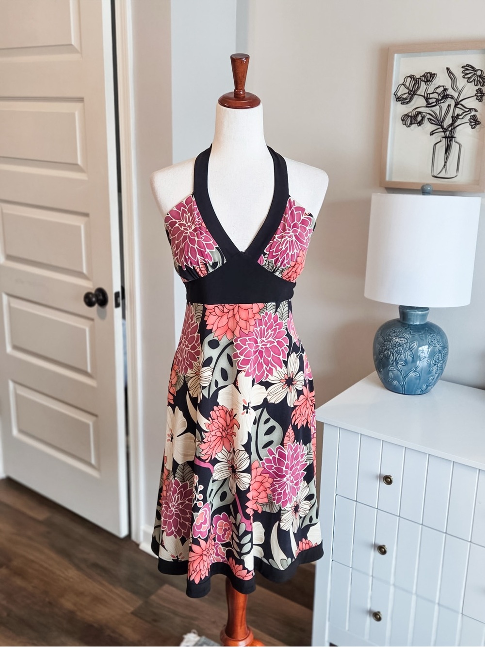 Floral Halter Sundress with Black Trim - Picture 1 of 1